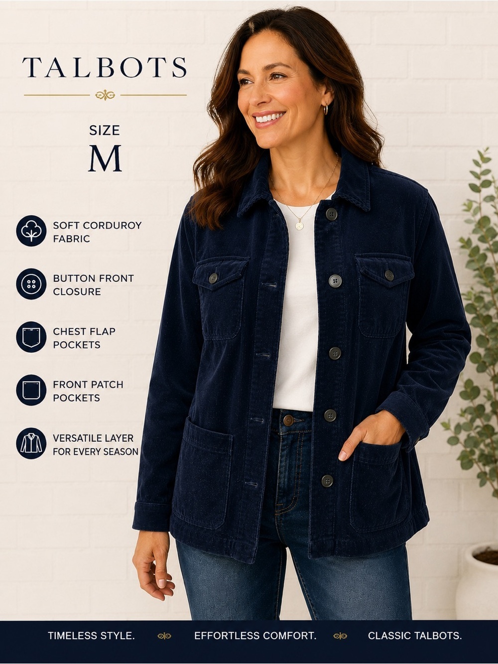 TALBOTS women’s Navy Corduroy Button-Up Jacket/size M